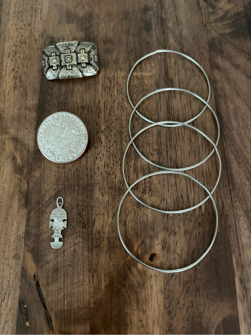 Sterling Silver Tribal Pendant Necklace - Silver